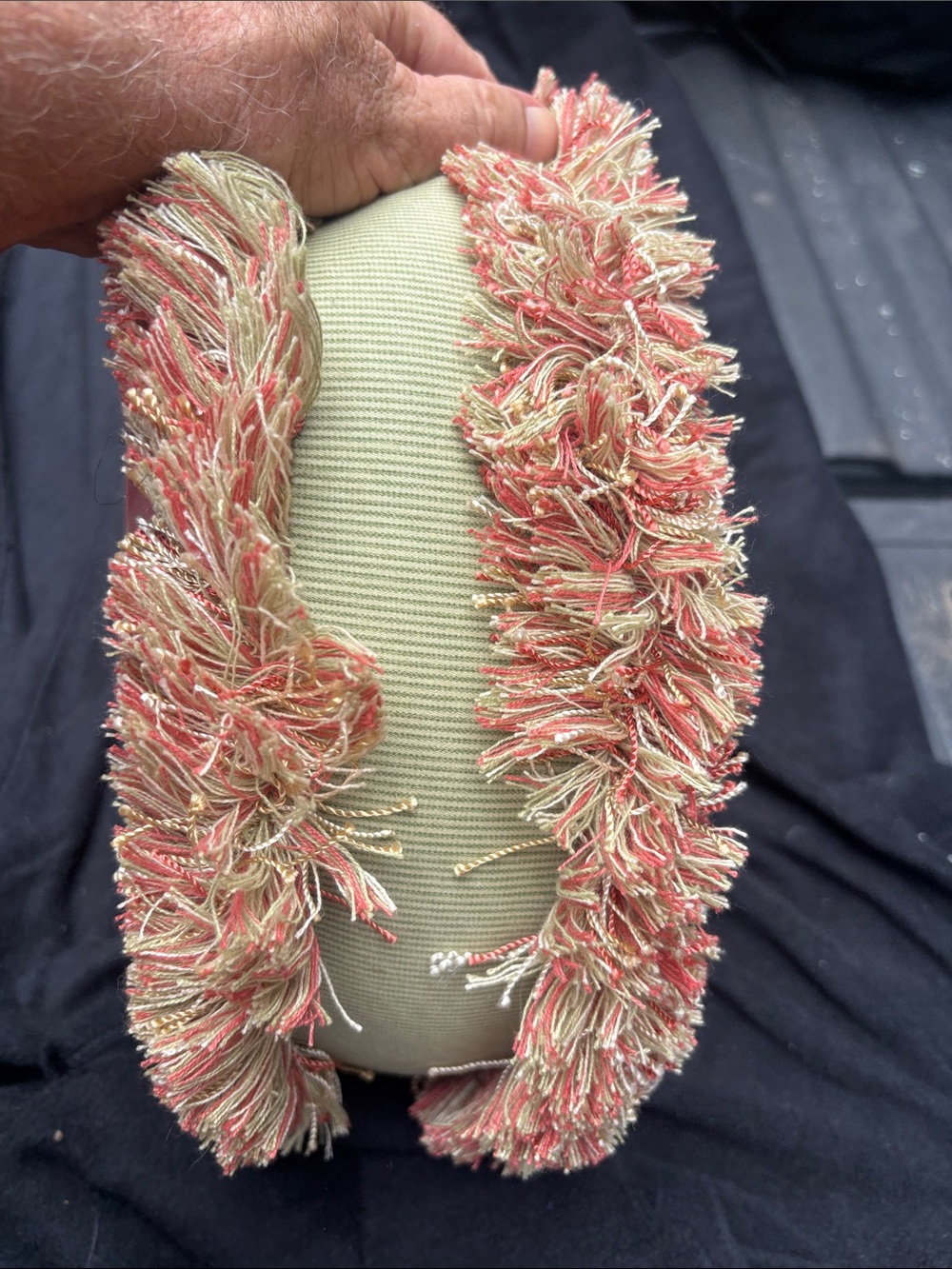 Decorative Round Fringe Accent Pillow in Coral and Cream Bella Rosa NWTs. - Picture 4 of 8